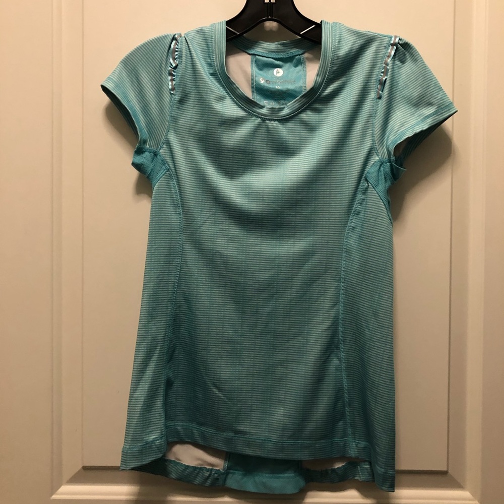 90 Degree By Reflex Teal White Stripe Ruffles Jersey Top XS X-Small